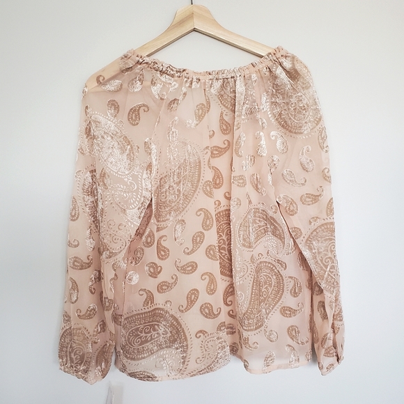 Nanette Lepore Burnout Velvet Paisley Peasant Blouse Pale Gold - Picture 4 of 9